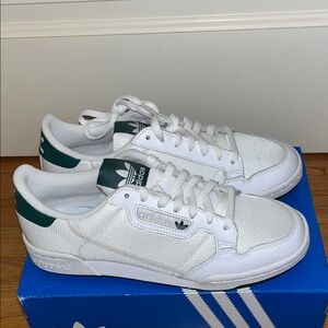 Adidas Men's White and Green Continental 80 Sneakers